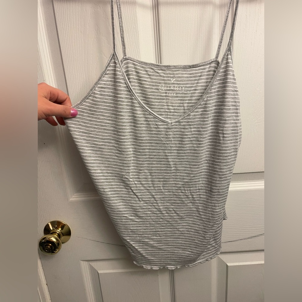 American Eagle Outfitters Gray Striped Tank Top